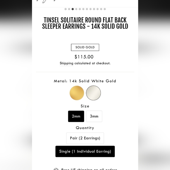 New Grayling flat back single sleeper earring 14K solid white gold - Picture 6 of 9